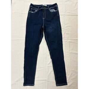 Angel Los Angeles Embroiled Jeans Women Size 13 (30x30) Blue Stretch Dark Wash